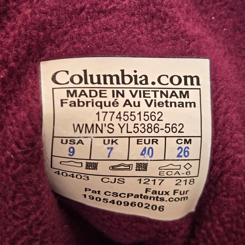 Columbia Powder Summit II Purple Burgundy Faux Fur Insulated Quilted Boots Sz 9